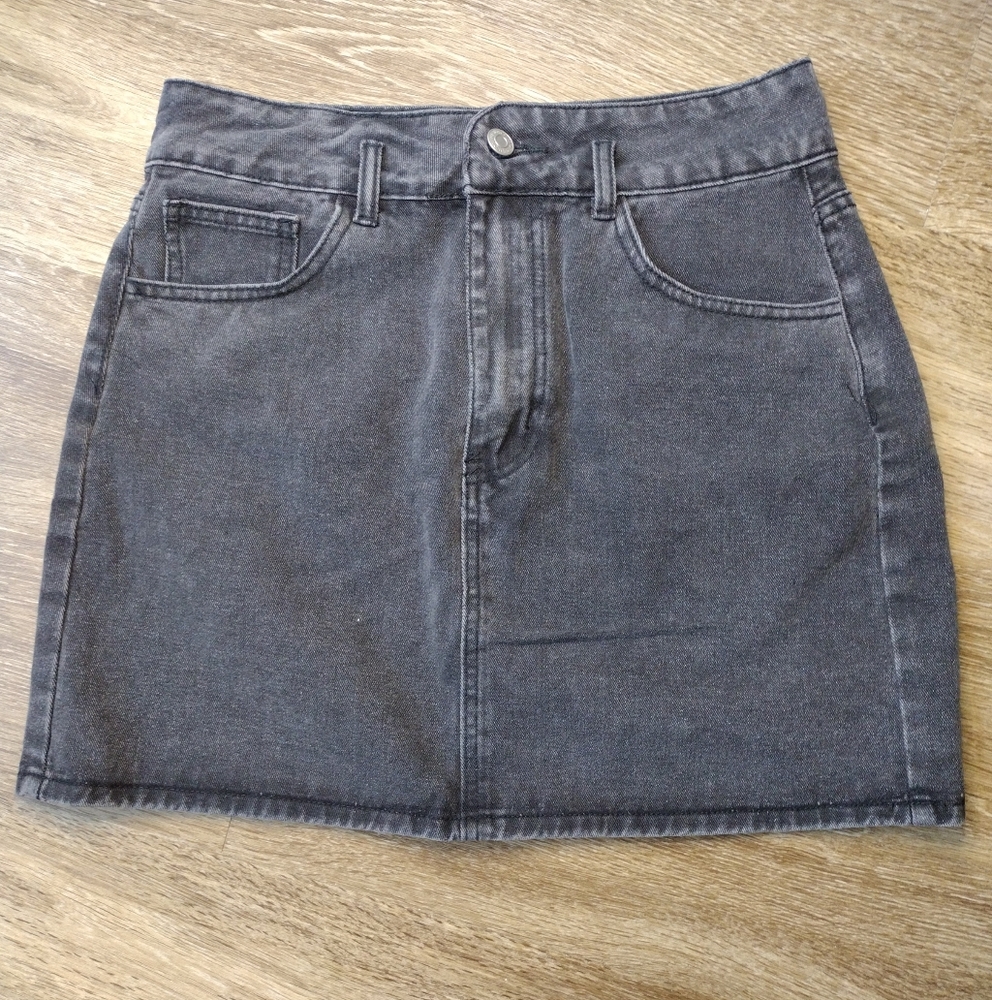 Black Jean Denim A-Line Mini Skirt